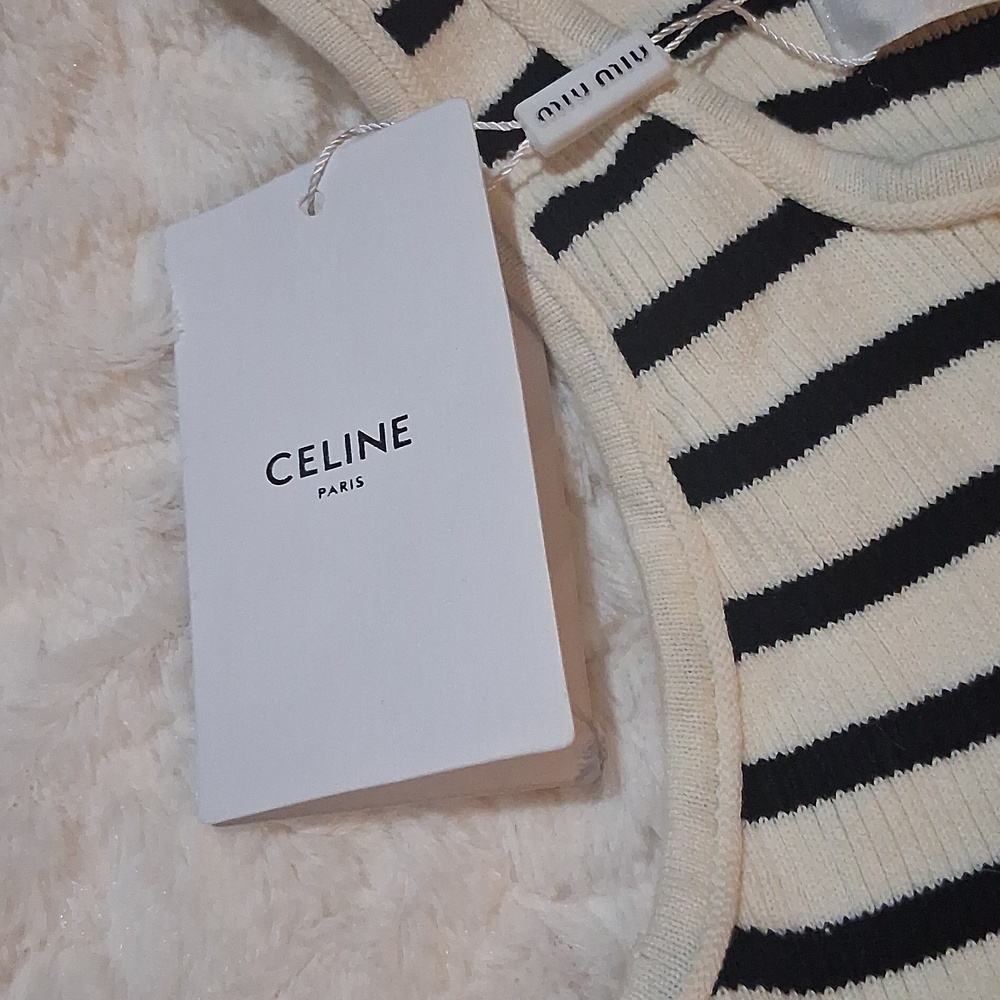 NWT Womens Celine Black and White Striped Crop Tank Top - Picture 3 of 5